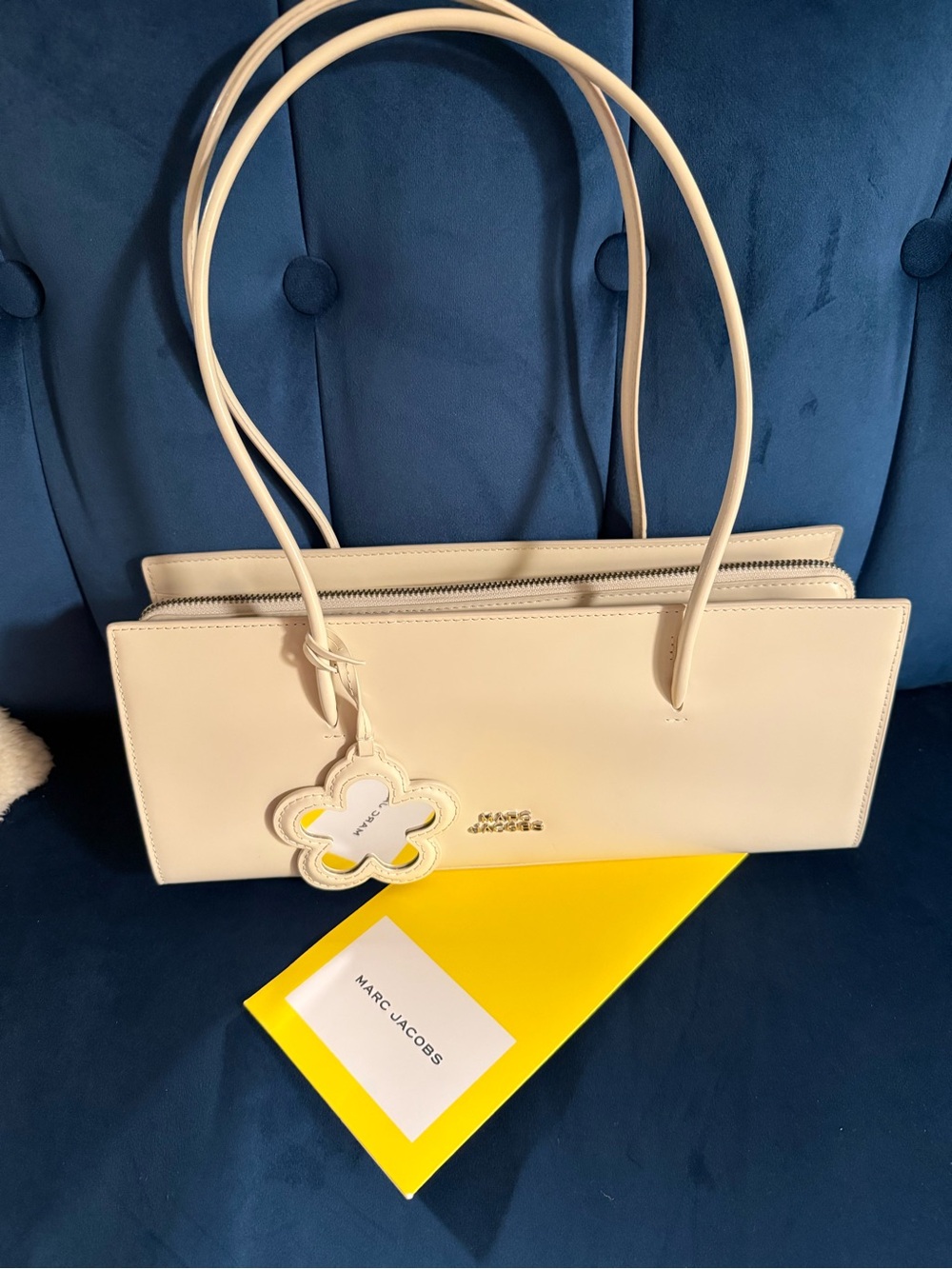 Marc Jacobs Cream Leather Shoulder Tote with Flower Charm